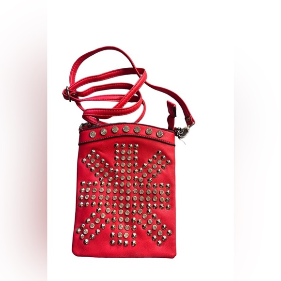 3/$10 D’ORCIA - RED STUDDED / CRYSTAL CROSSBODY BAG - Picture 3 of 5
